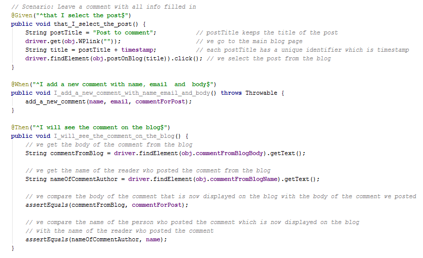 scenario implemented in java class