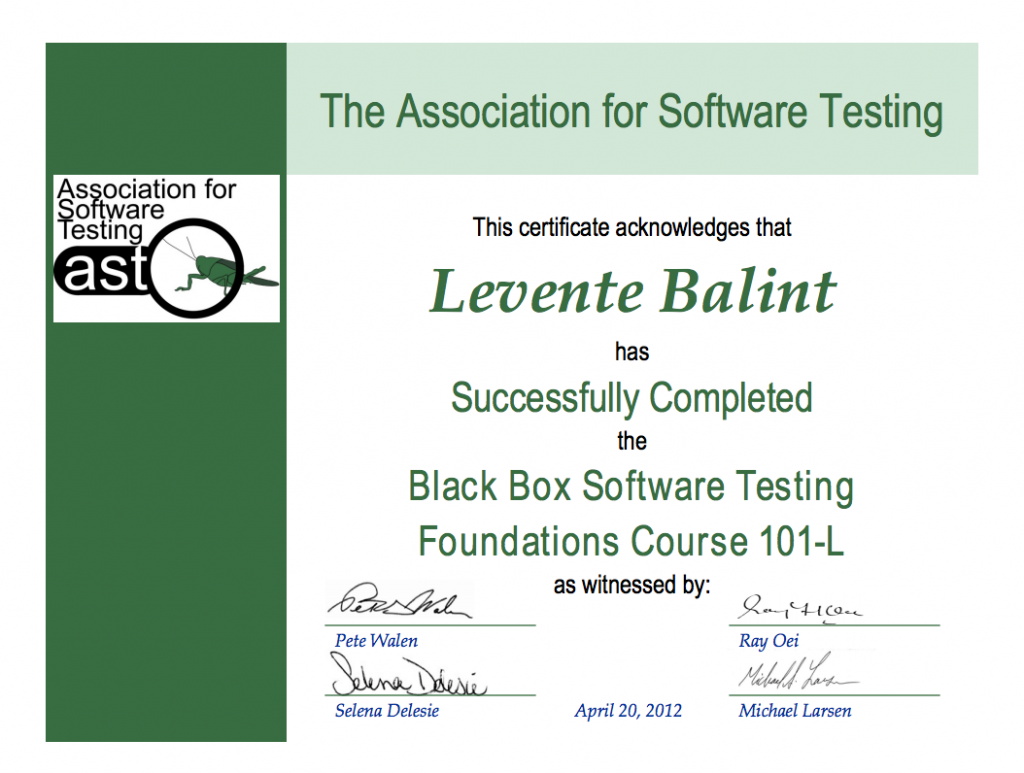 BBST certificate