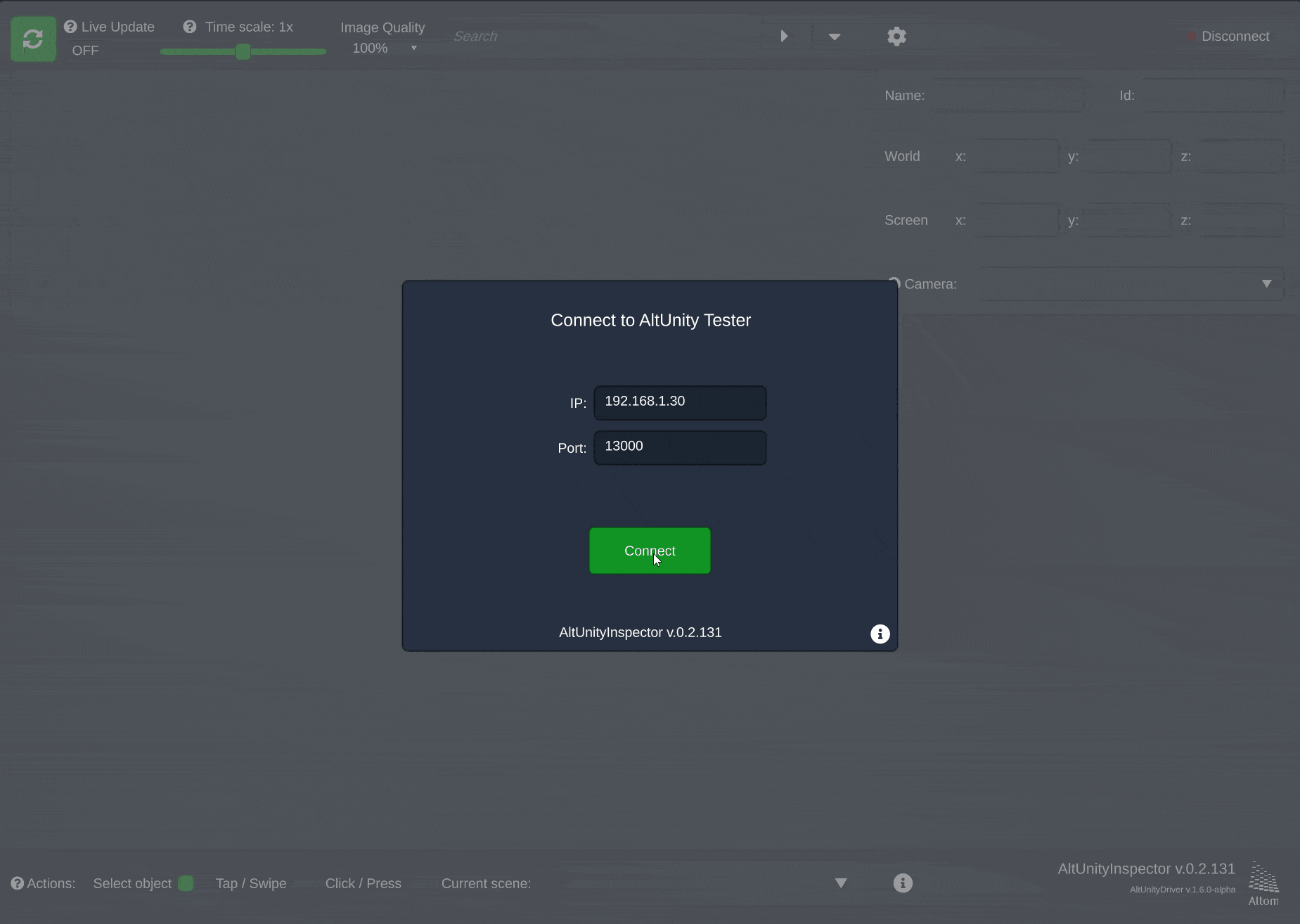 Unity Test Automation Tool - AltUnity Inspector